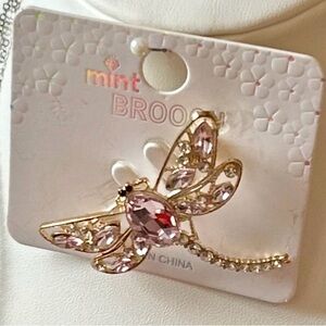Mint Dragonfly Brooch with Pink and Gold Crystal Highlights and rhinestones